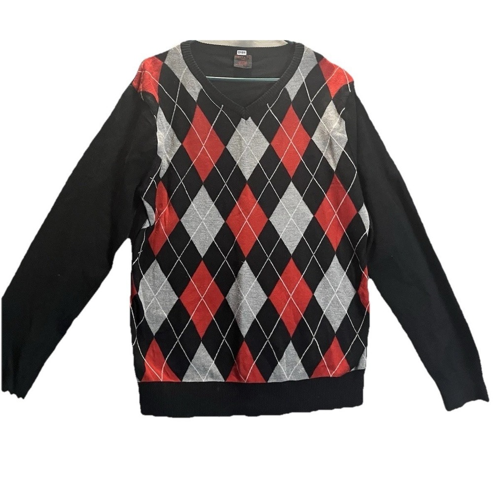 Vintage Argyle Sweater Mens 2XL Red Long Sleeve V Neck Preppy Academia‎ Golf